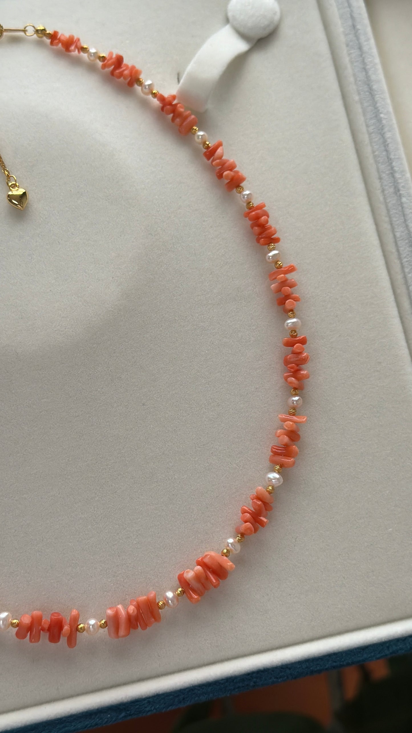 Pretty Coral pearl Necklace Dainty Lace organic shape s925