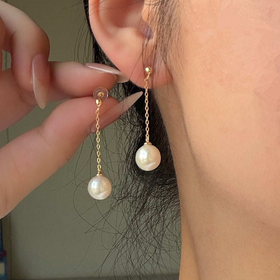 9mm cream white color freshwater pearl earrings drop style s925 grown marks on the surface