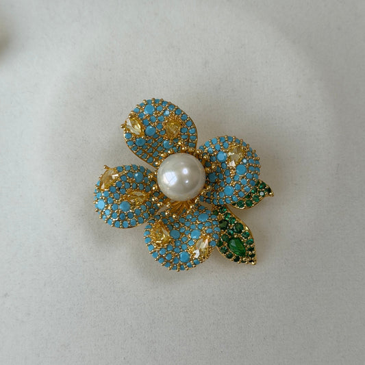 Hold one for Kim Blue yellow floral pearl brooch alloy