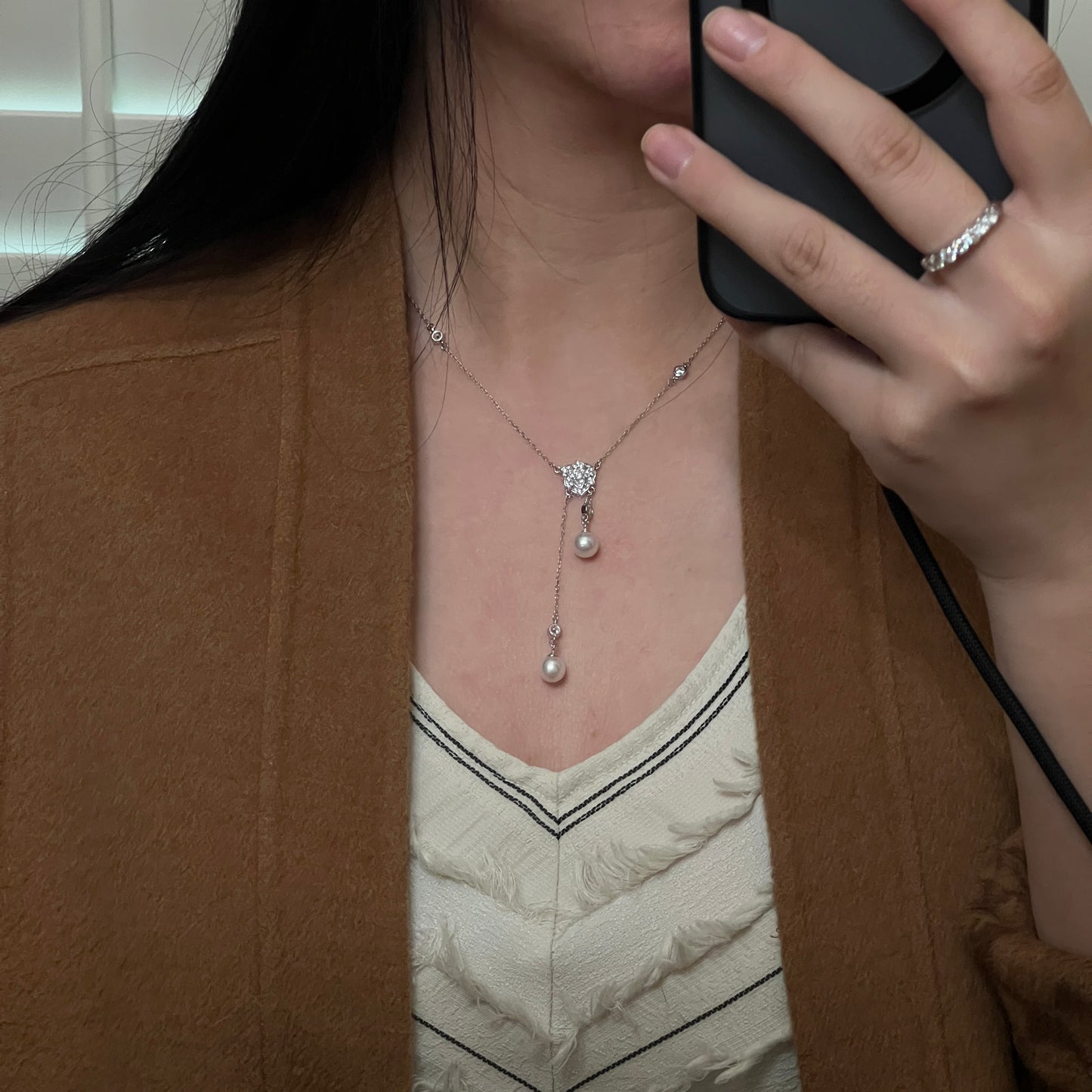 Dainty floral Freshwater AK Pearl drop necklace s925 Amazing luster