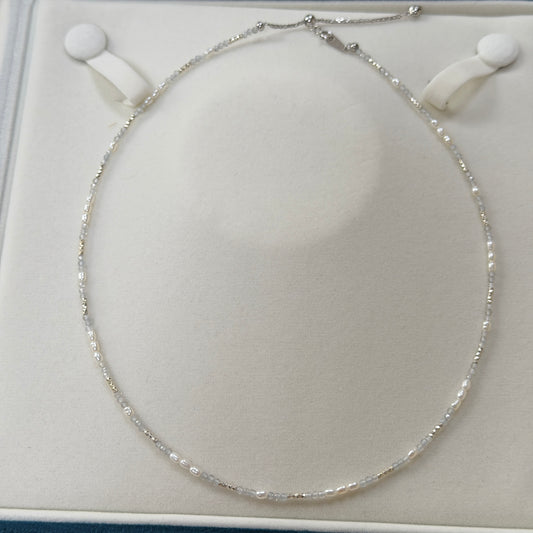 Moon stone Freshwater keshi pearl necklace s925