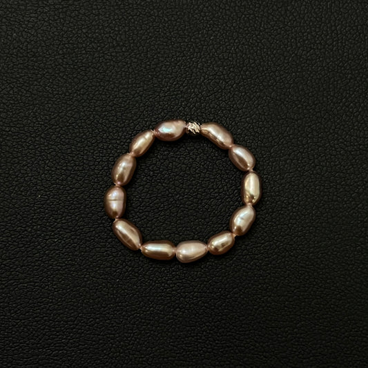 Purple rice shaped pearl elastic ring s925