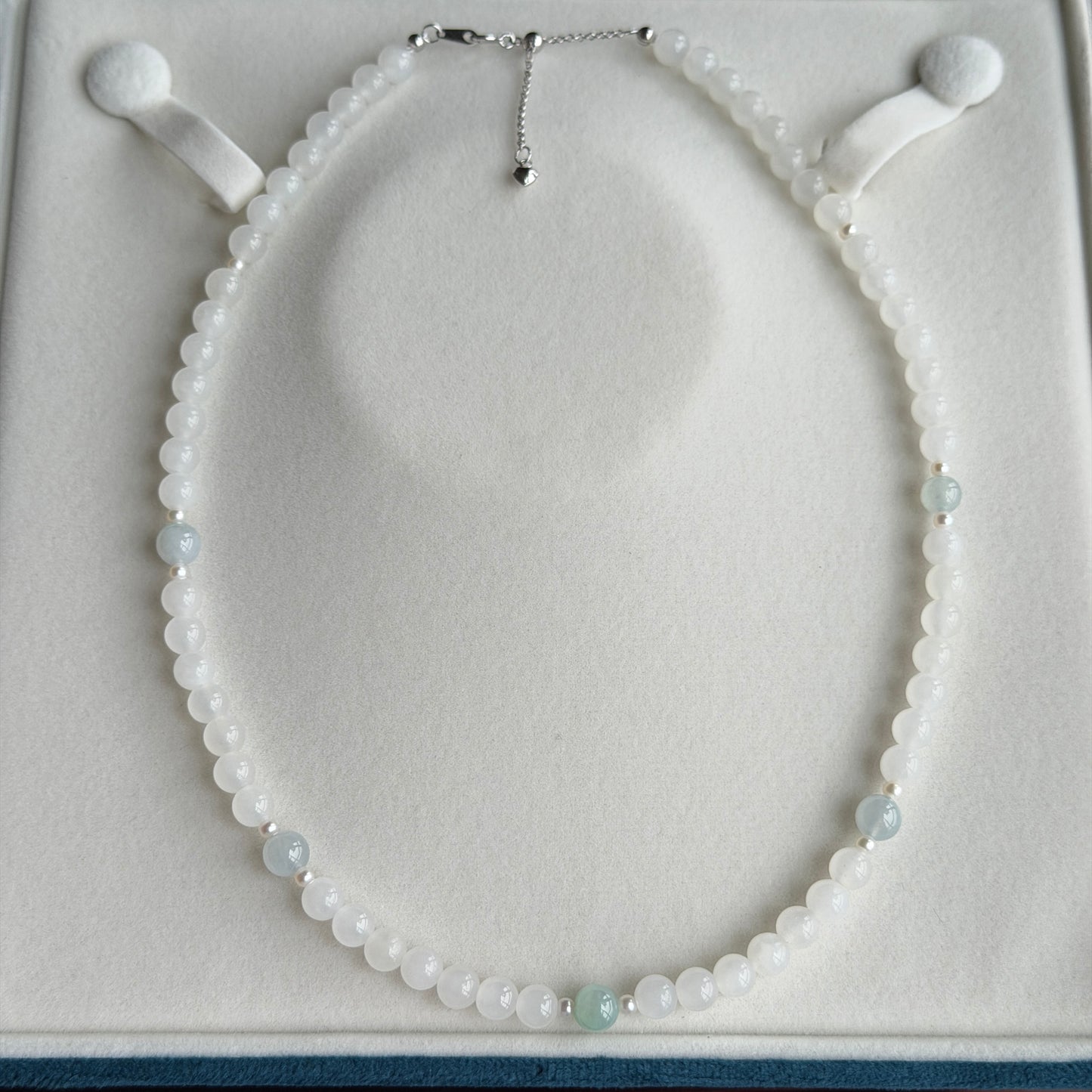 Super Deal Unique Dainty Light green with white Jade Pearl necklace s925