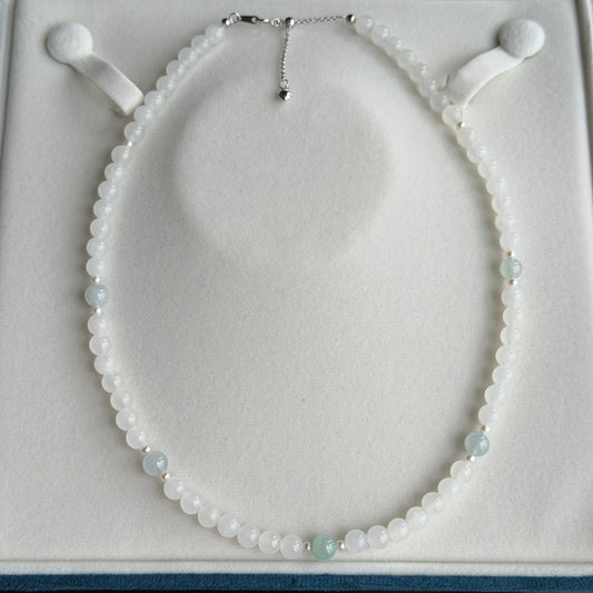 Super Deal Unique Dainty Light green with white Jade Pearl necklace s925