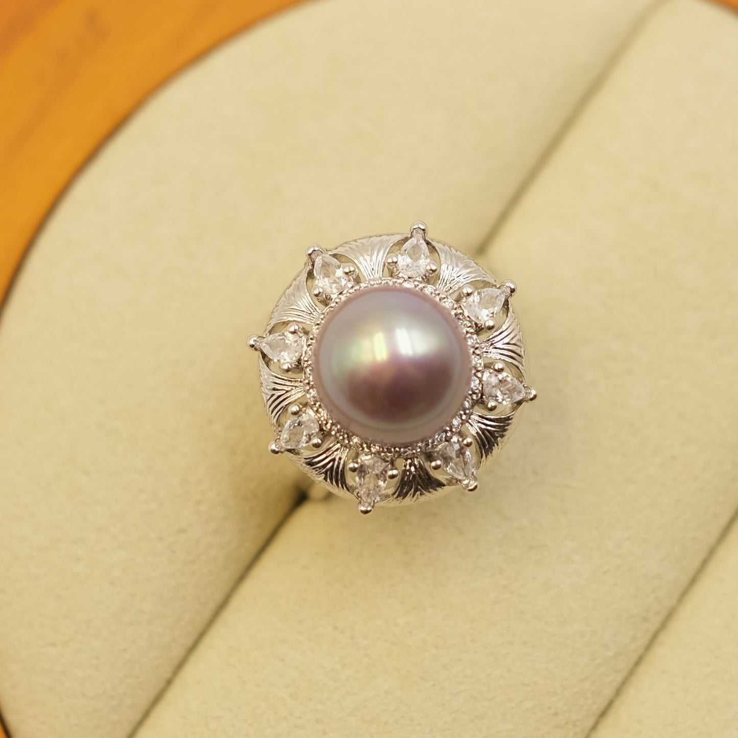 Vintage Floral ube purple Freshwater Edison Pearl Ring Alloy with white gold plated