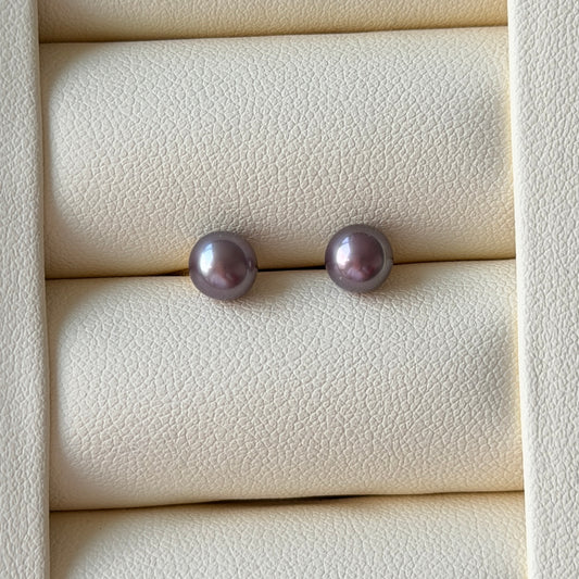 5.8mm Top purple freshwater pearl earring studs s925