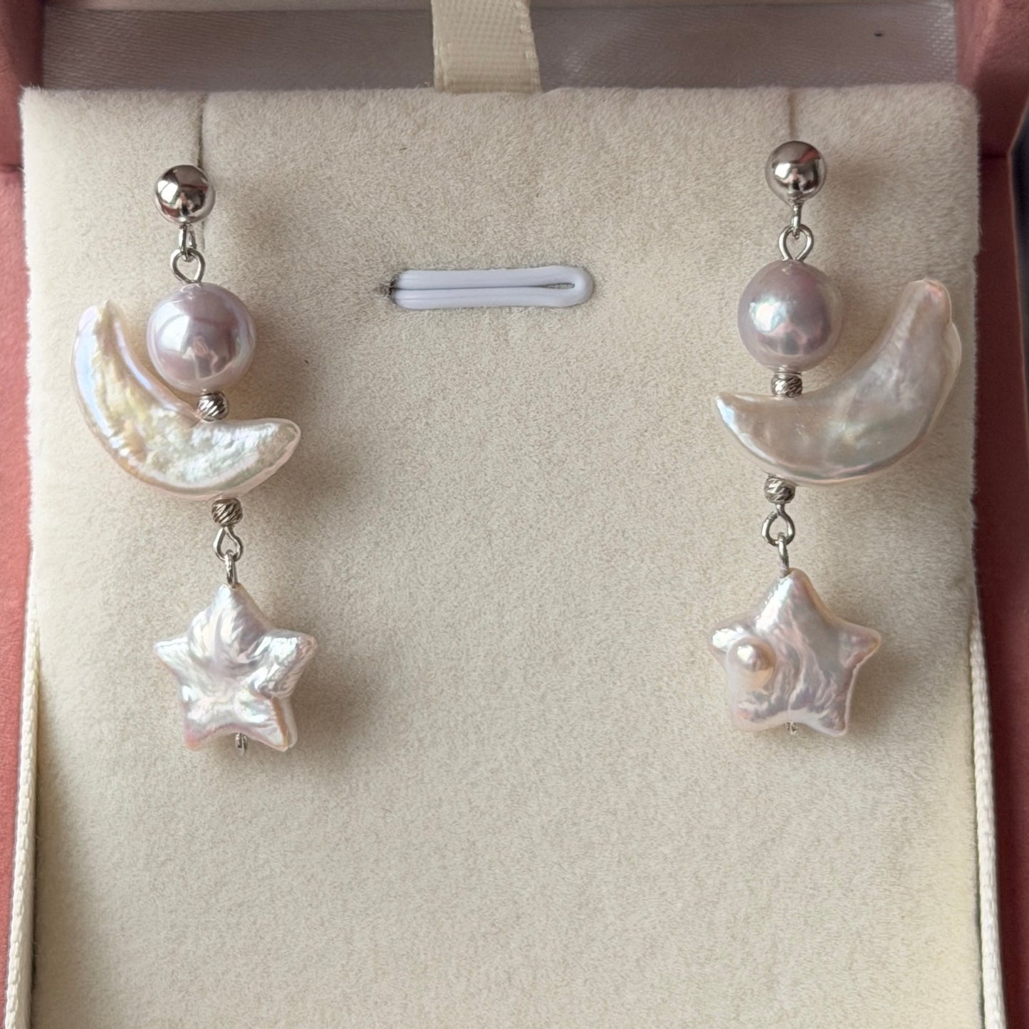 Moon star Pearl dainty earring s925