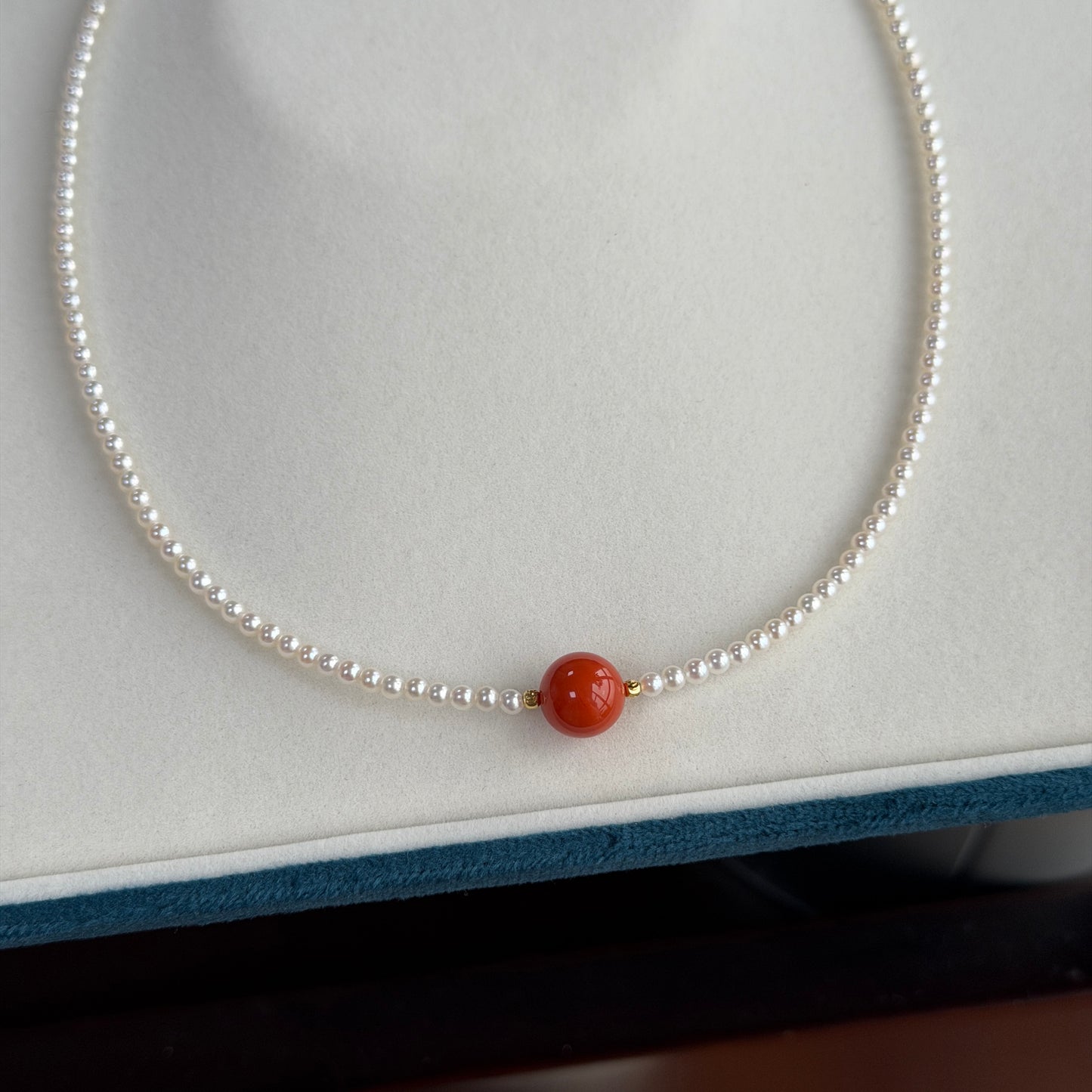 Stunning Nan Hong South red agate Lulu Pearl full strand necklace s925