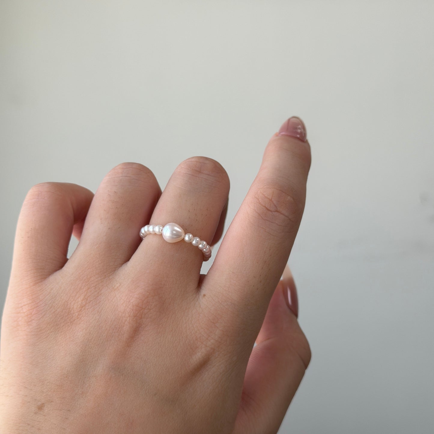 Amazing luster Rice pearl with round pearl elastic ring s925