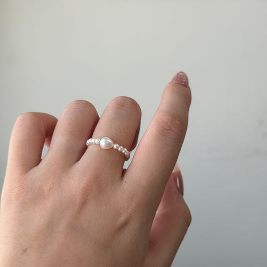 Amazing luster Rice pearl with round pearl elastic ring s925