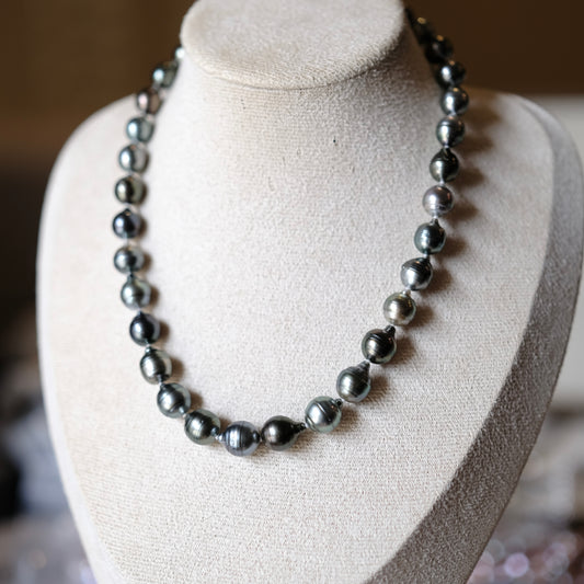 Black Tahitian Baroque bee hive full strand s925 clasp