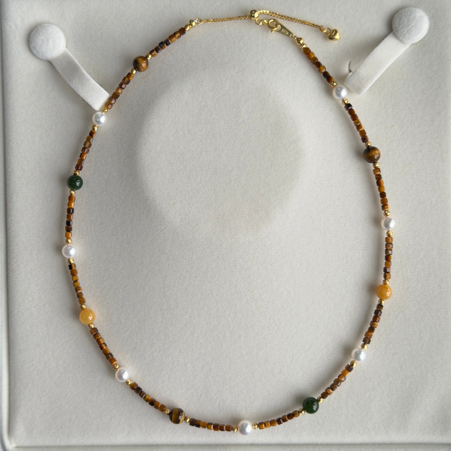 Unique Tiger eye pearl hetian jade yellow jade necklace s925