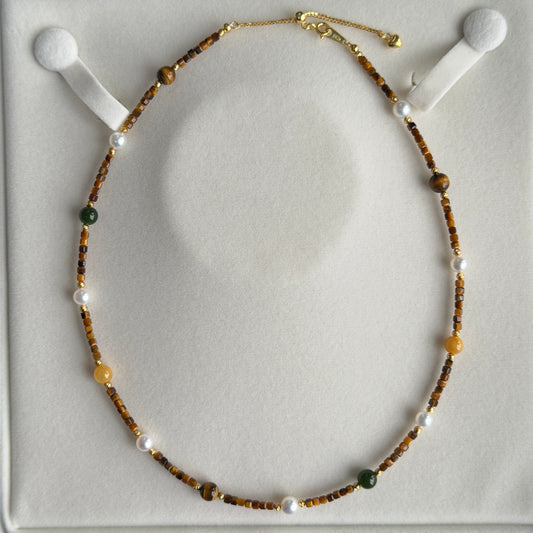 Unique Tiger eye pearl hetian jade yellow jade necklace s925