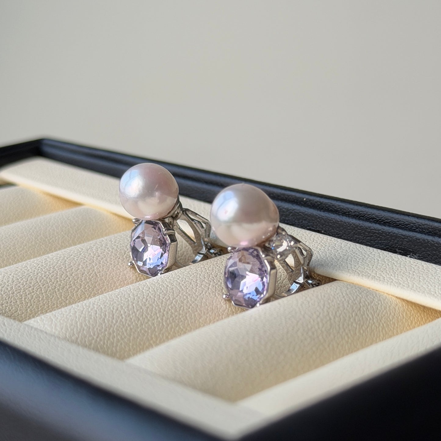 8-9mm Baroque akoya pinky tone beautiful luster purple cz stone clip-on earrings Alloy