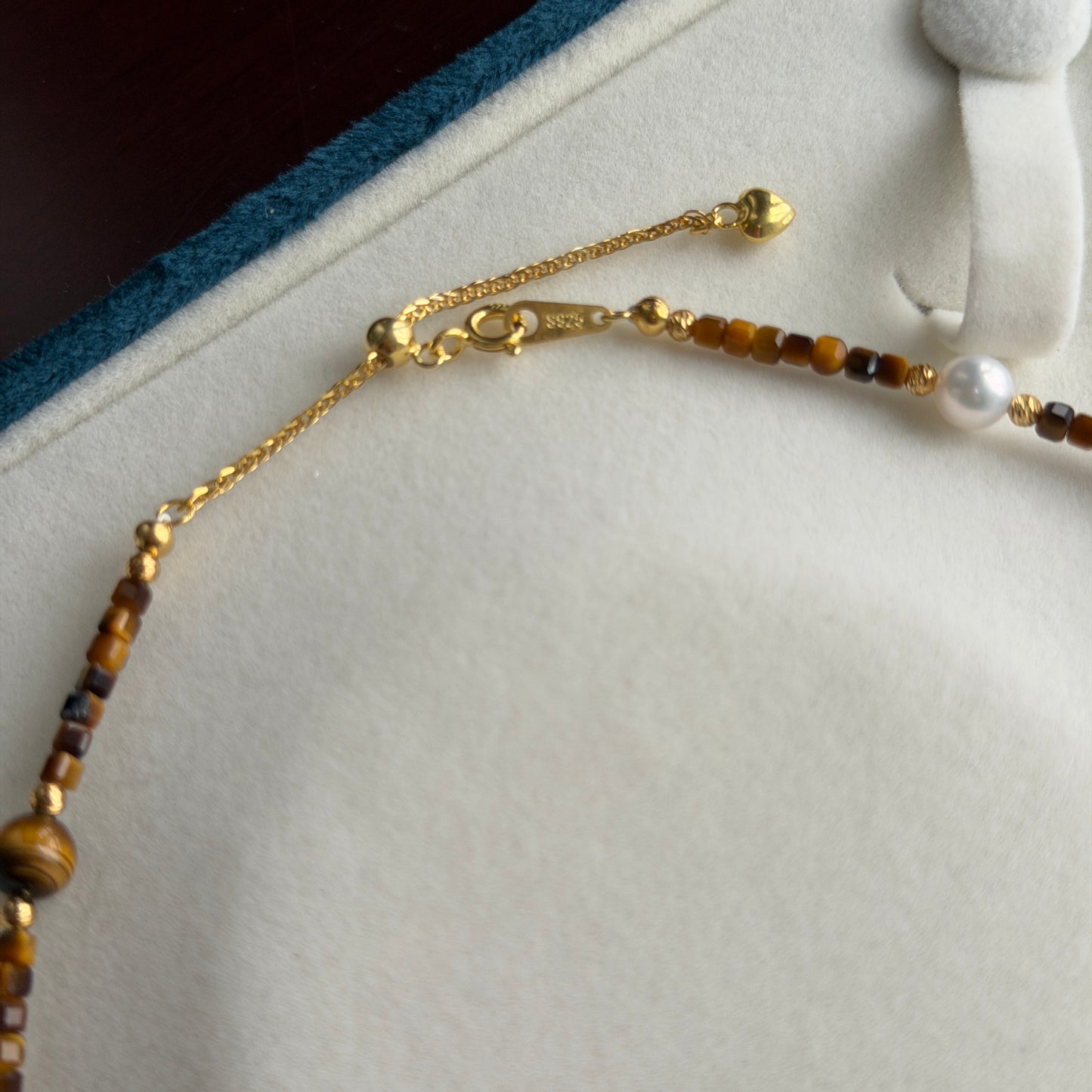 Unique Tiger eye pearl hetian jade yellow jade necklace s925