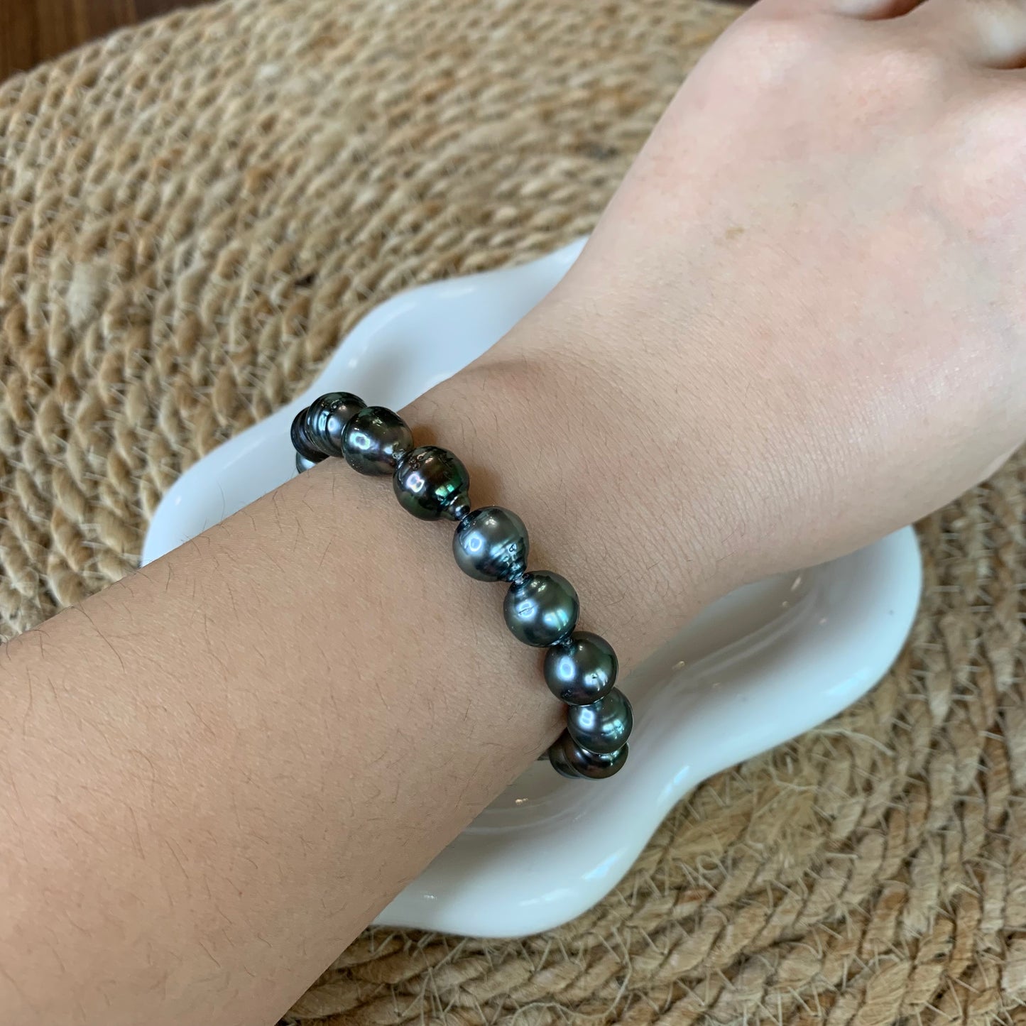 Black Tahitian baroque pearl peacock stunning luster bracelet s925 clasp 16cm