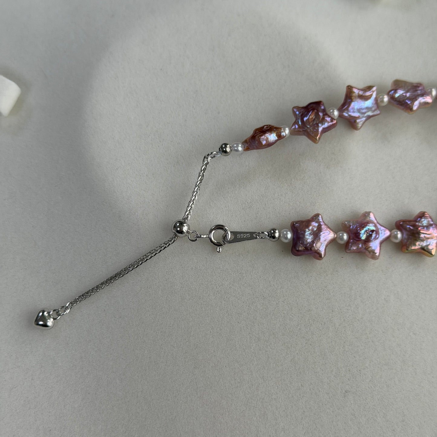 Metallic Purple Star Pearl necklace full strand s925