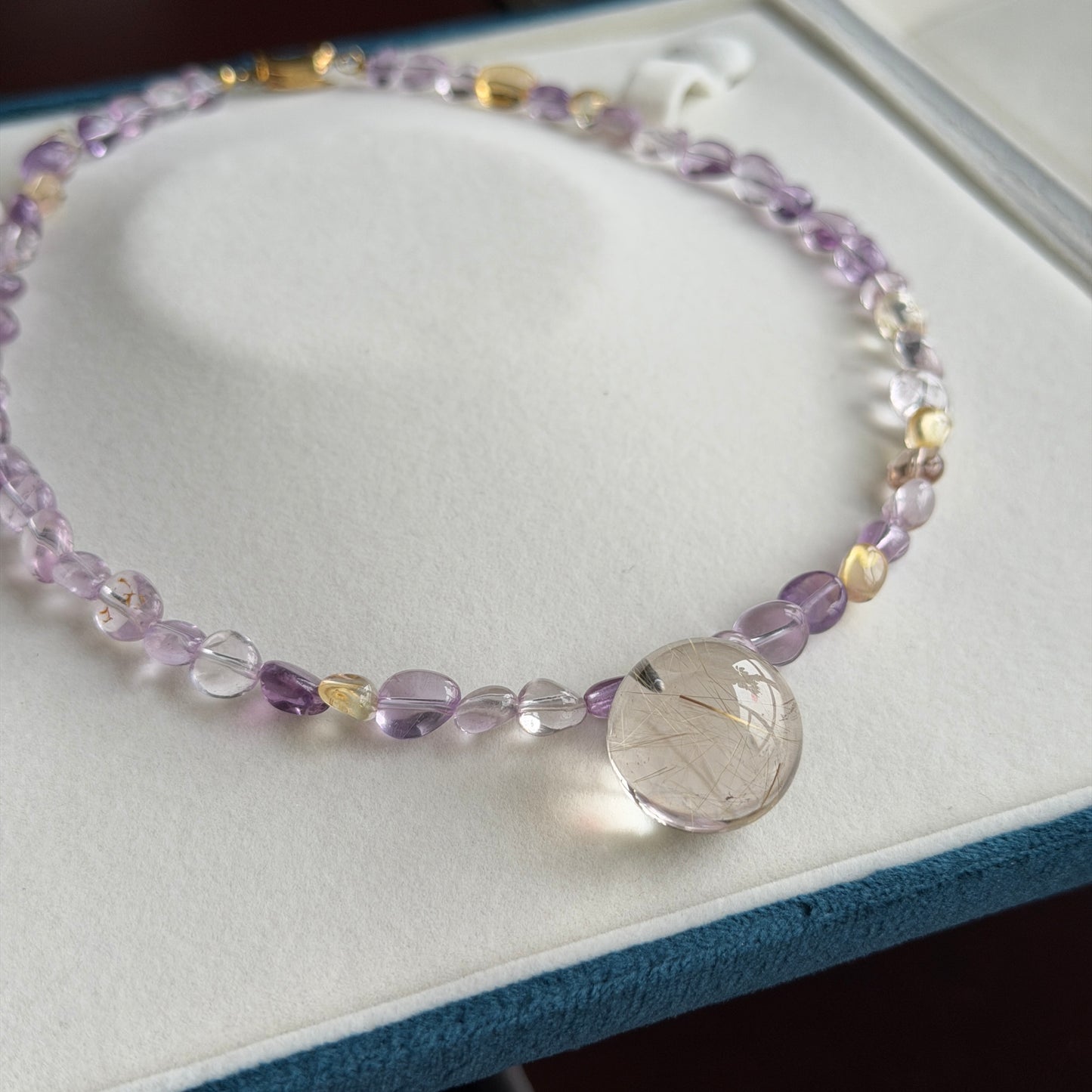 Clearance Deal Golden Hair Clear Crystal & Amethyst Yellow Citrine Necklace