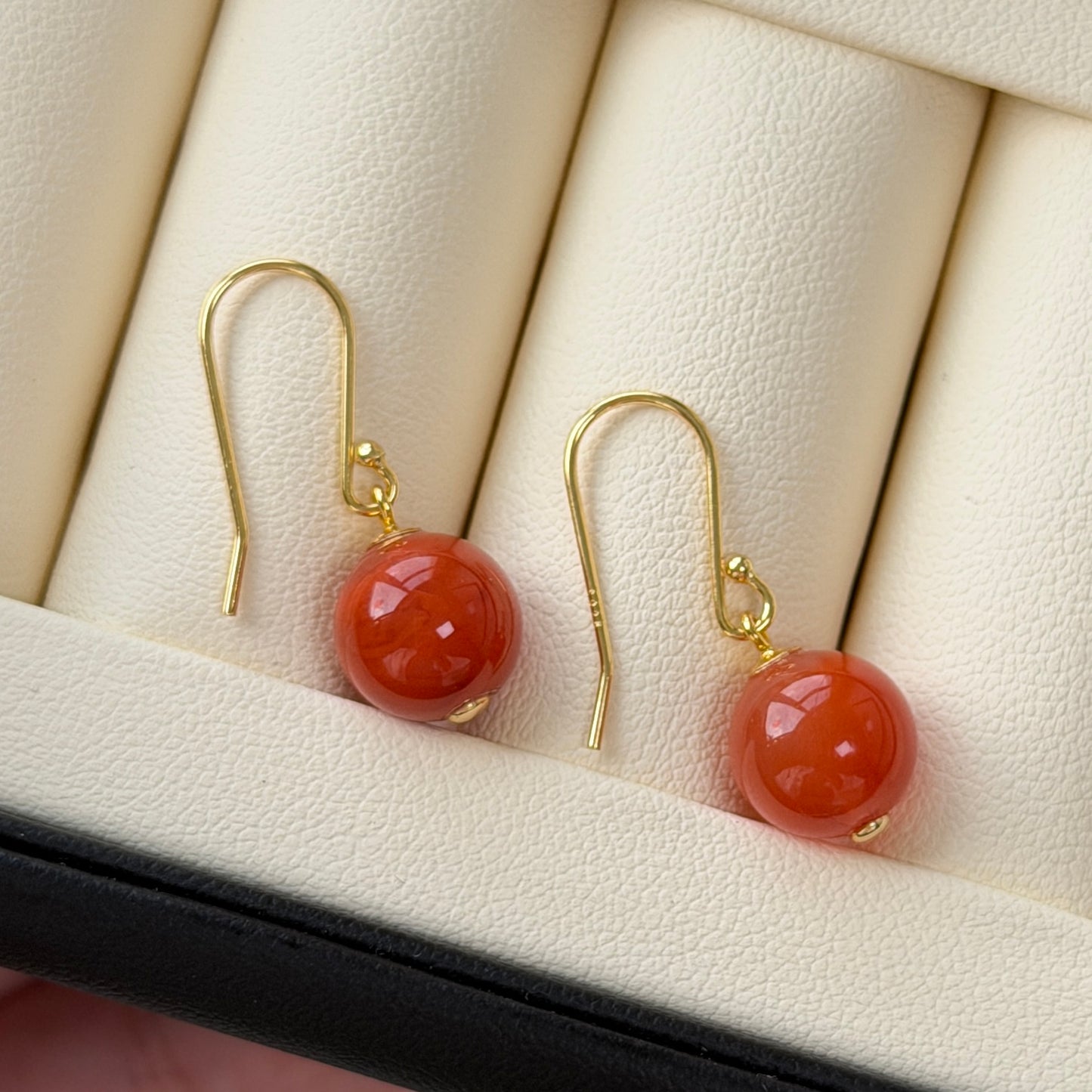 South Red Agate dainty drop earrings s925