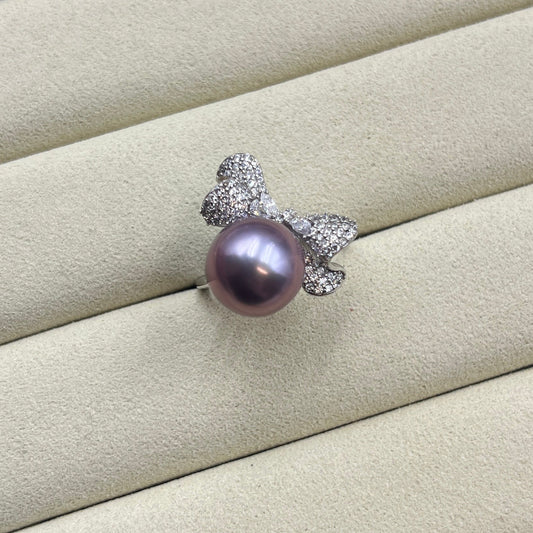 11.3mm purple pearl bow ring alloy