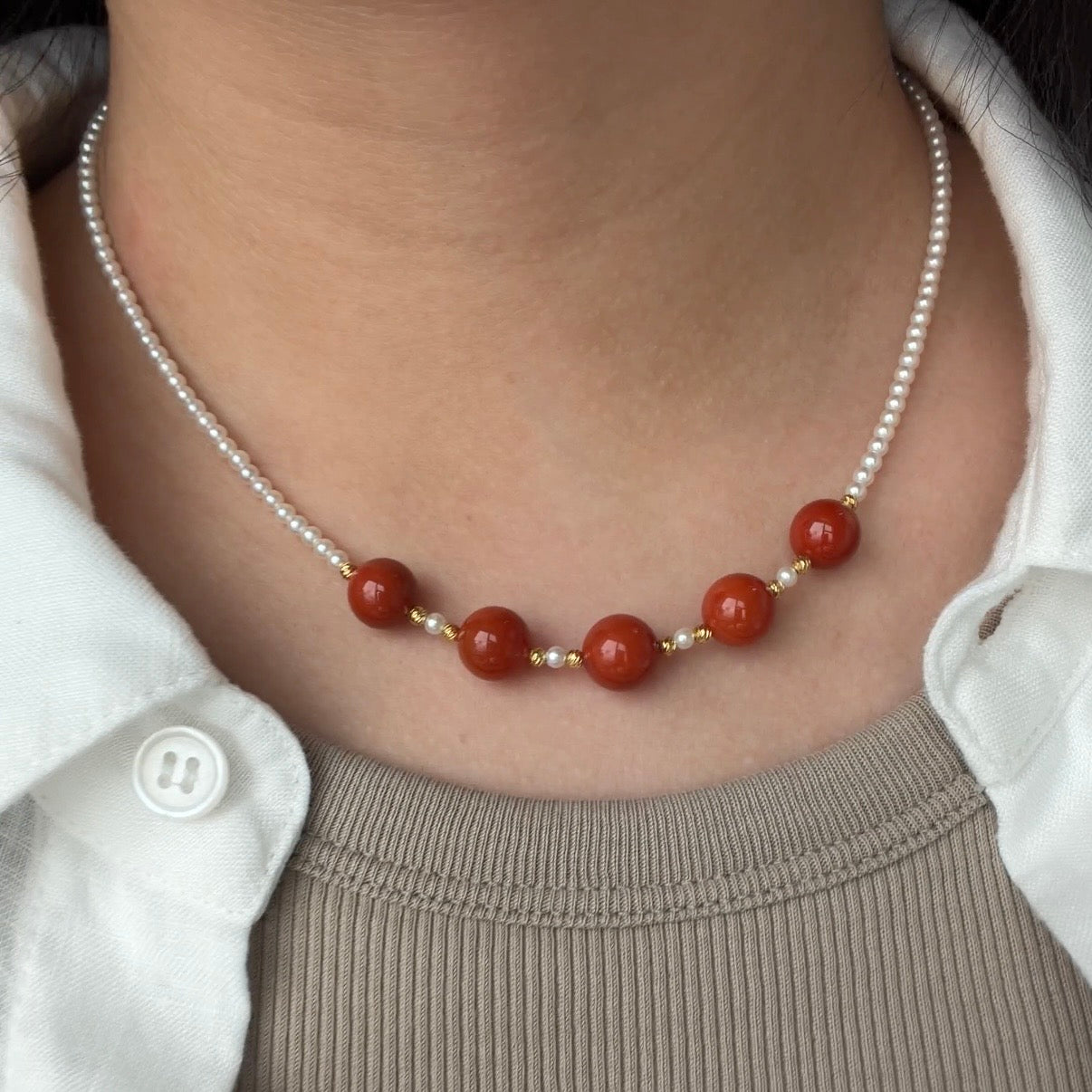 Big Smile Nang Hong South Red Agate freshwater pearl s925