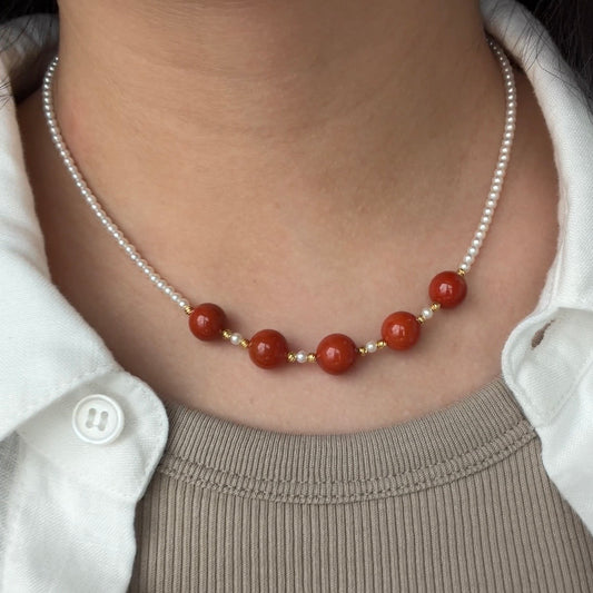 Big Smile Nang Hong South Red Agate freshwater pearl s925
