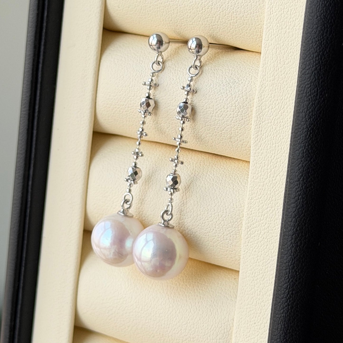 10-11mm pinky luster edison pearl flowy sparkle earrings s925