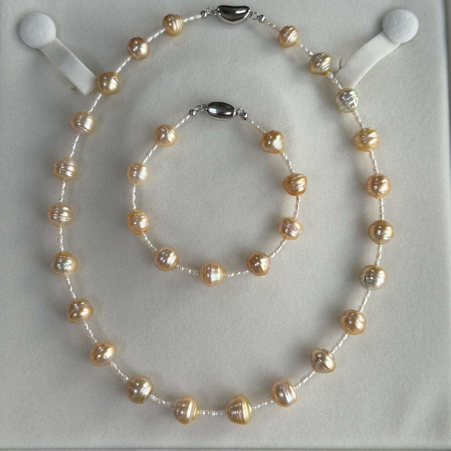 South Sea Golden Beehive Baroque Pearl Necklace Bracelet set s925