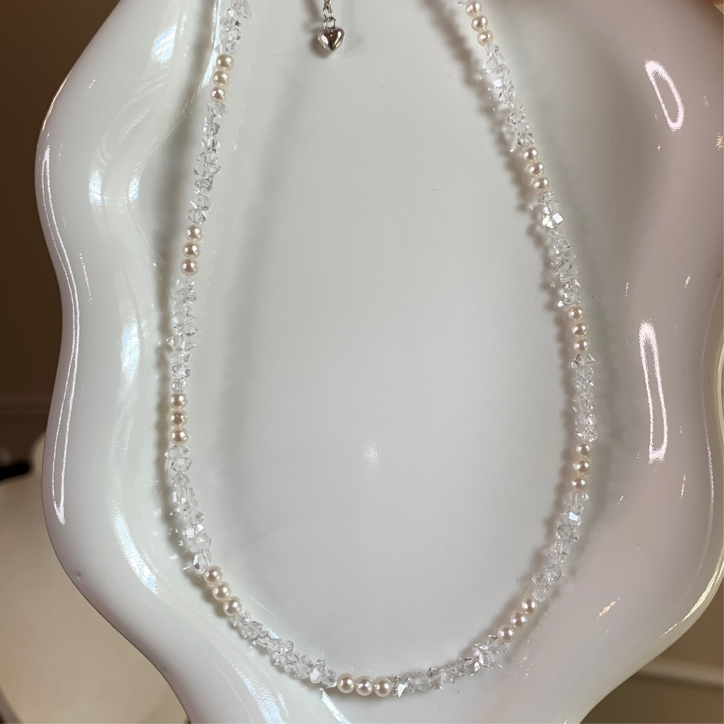【Sparkle Whisper】White quartz with baby freshwater pearl necklace s925