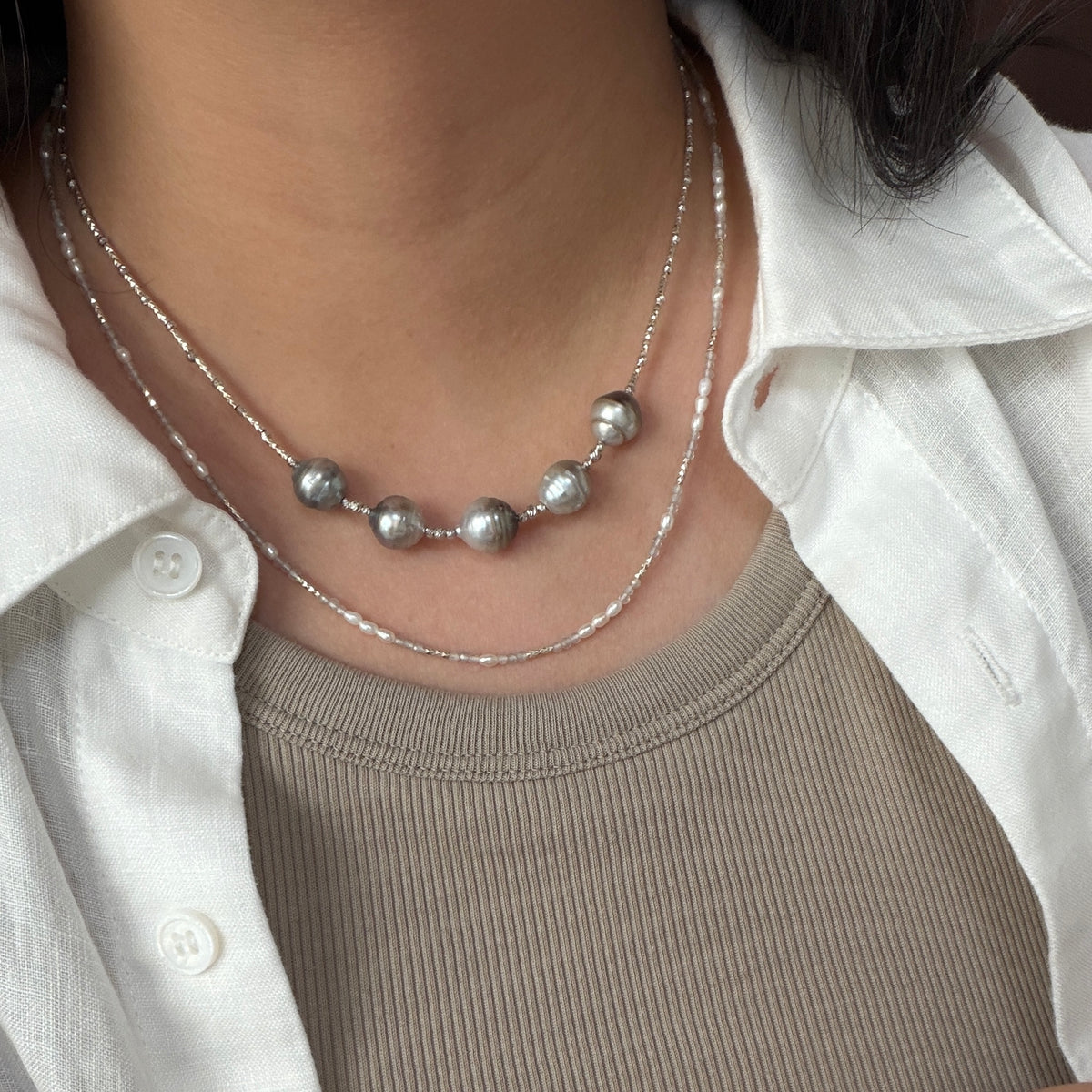 Big smile Gray tone Black Tahitian Baroque pearl necklace s925