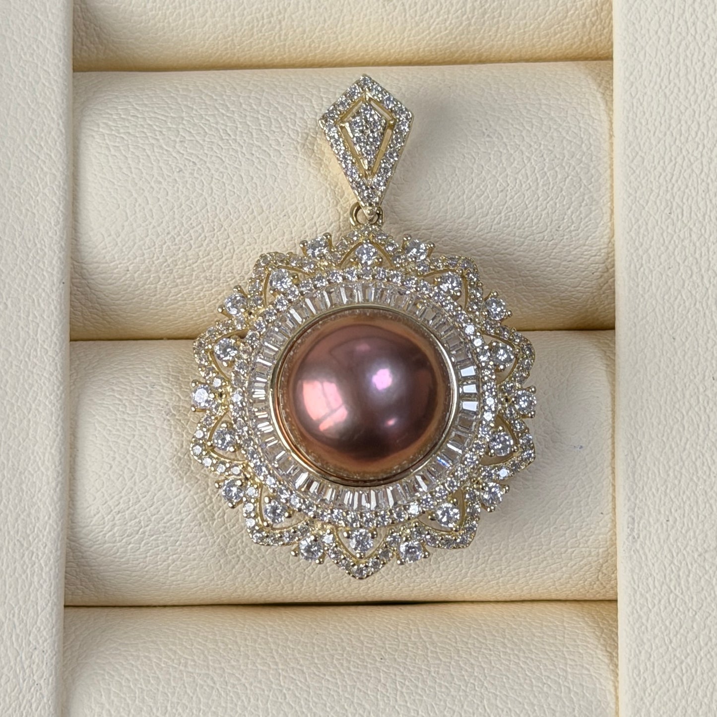 Huge 12.2mm Metallic golden copper purple pink Edison pearl necklace luxury floral design s925 statement jewelry