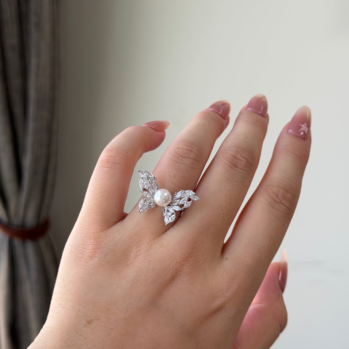 Stunning Butterfly Akoya pearl ring amazing luster s925 adjustable size