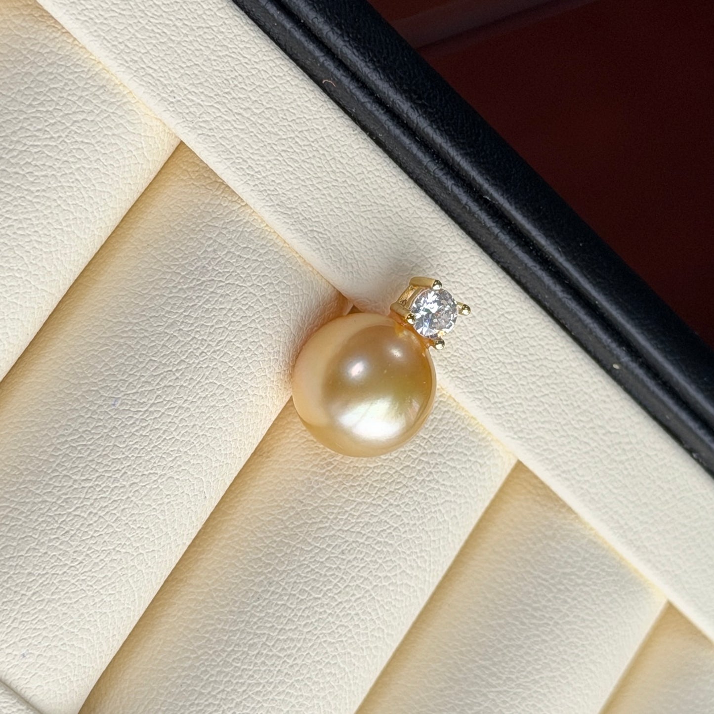 11.2mm rich gold south sea golden pearl Princess style necklace s925 cz stone