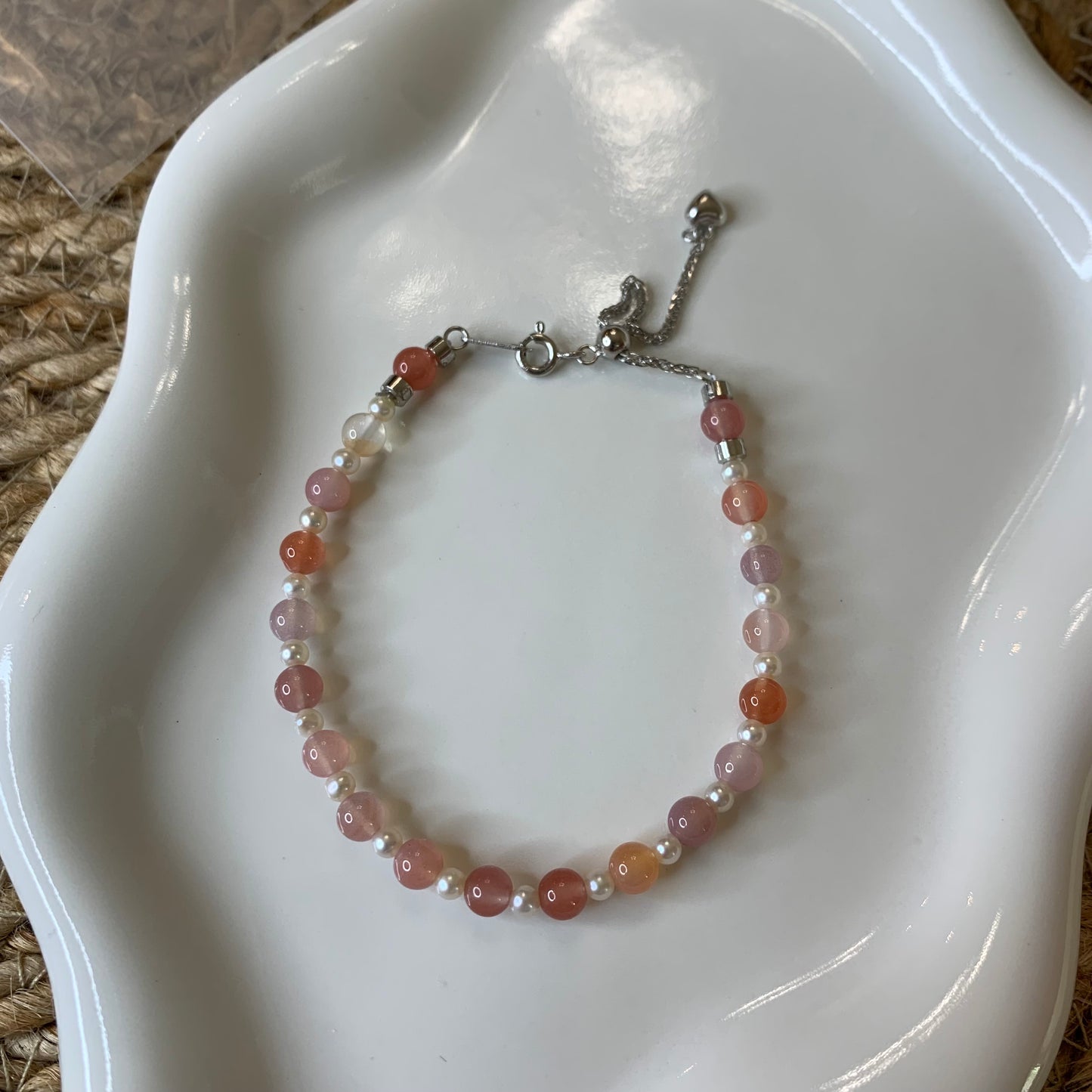 【Soft Aura Collection】Pink agate pearl bracelet s925
