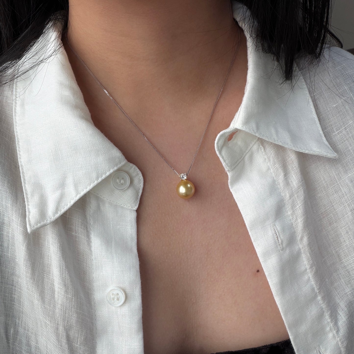 11.2mm rich gold south sea golden pearl Princess style necklace s925 cz stone