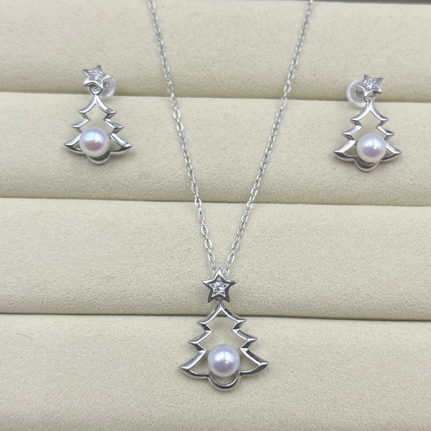 Christmas Tree Pearl Gift Set s925 Necklace Earring set