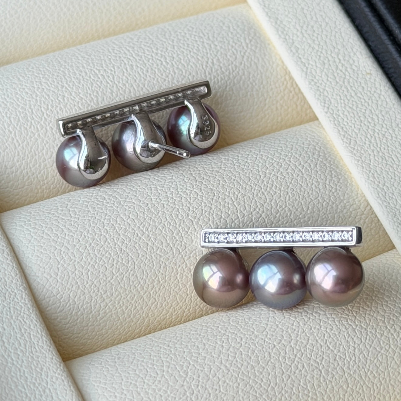 Top grade 6.5mm Purple Freshwater pearl balance earring studs s925