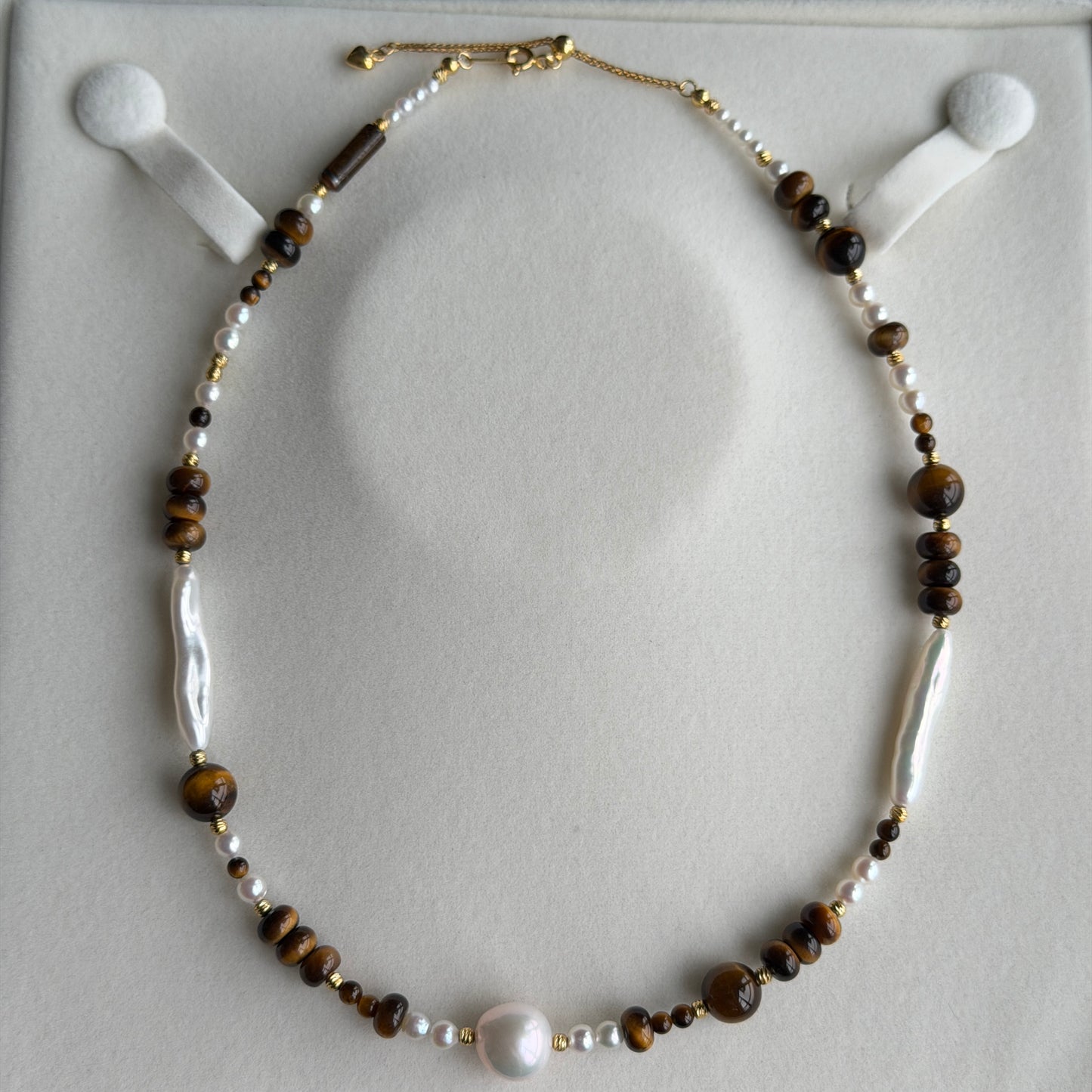 Stylish Tiger eye pearl necklace s925