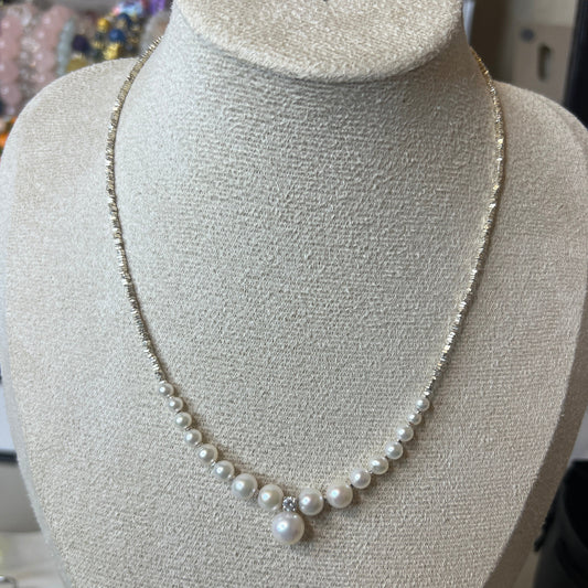 Princess Freshwater Pearl Necklace With Sterling Silver Beads