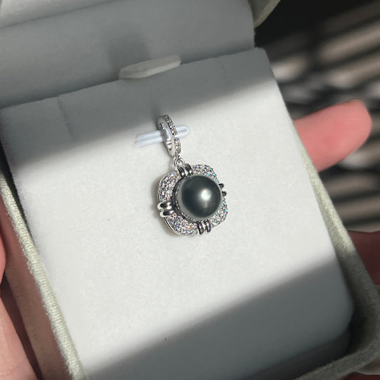 9-10mm Black Tahitian Pearl Universal clasp s925 setting w/chain